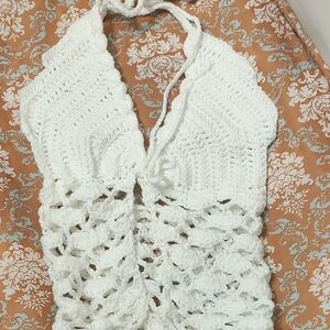 Elegant White Crochet Halter Top
